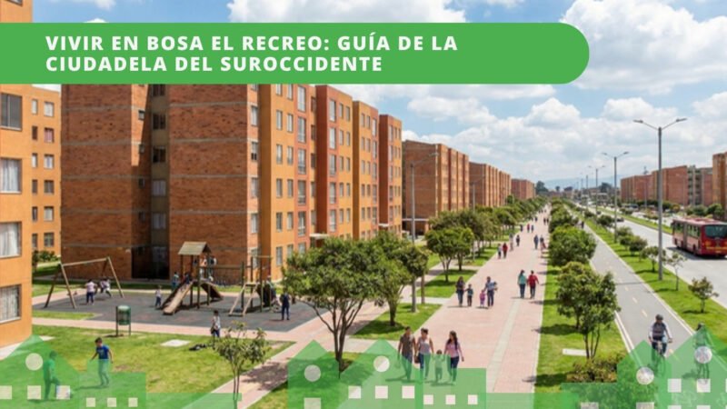 Ciudadela El Recreo en Bosa, Bogotá — bloques de vivienda social, alameda arborizada, parque infantil y familias caminando