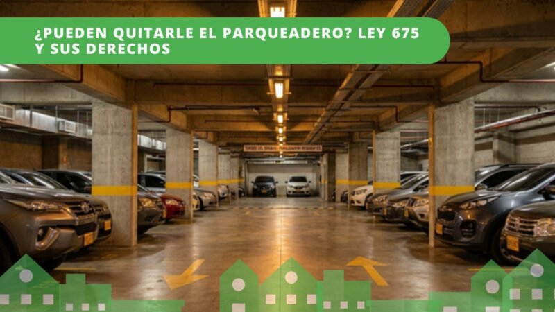 Parqueadero subterráneo de conjunto residencial en Colombia con autos estacionados — derechos según Ley 675 de 2001
