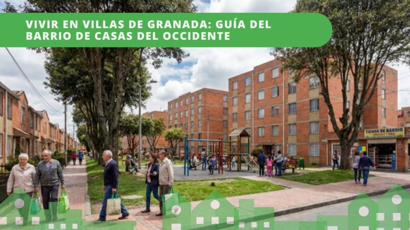 Calle de Villas de Granada en Engativá con conjuntos de ladrillo, parque infantil, tienda de barrio y vecinos caminando — guía del barrio
