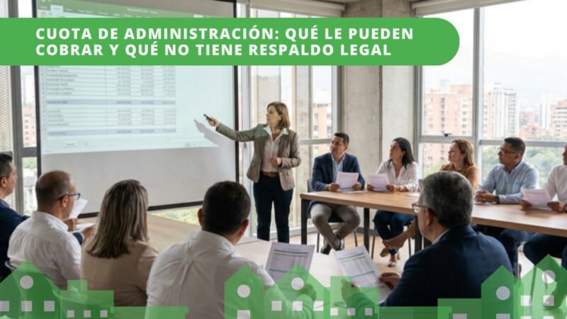 Asamblea de propietarios de conjunto residencial en Colombia revisando presupuesto de administración — Ley 675